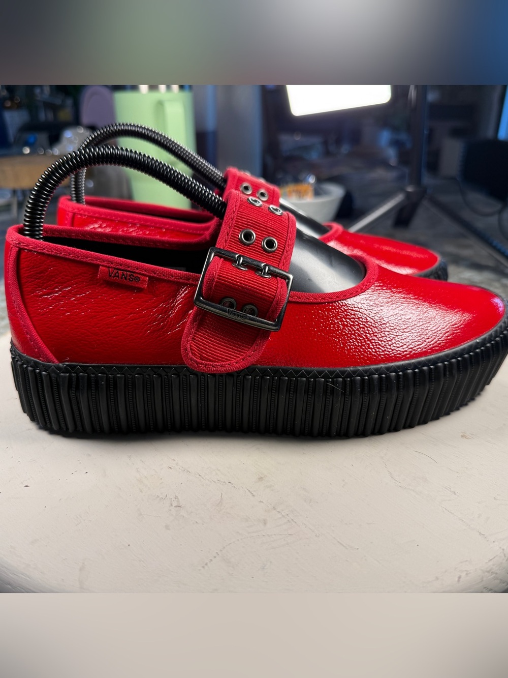 Vans Women’s Red Mary Jane Platform Shoe with Black Sole Size 8